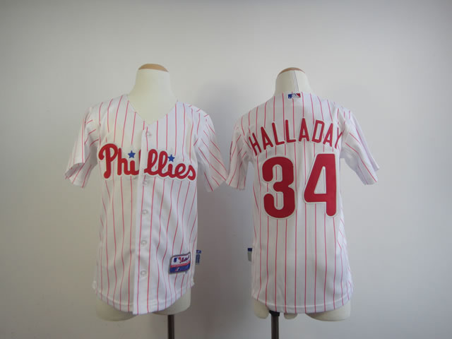 Youth Philadelphia Phillies #34 Halladay White MLB Jerseys
